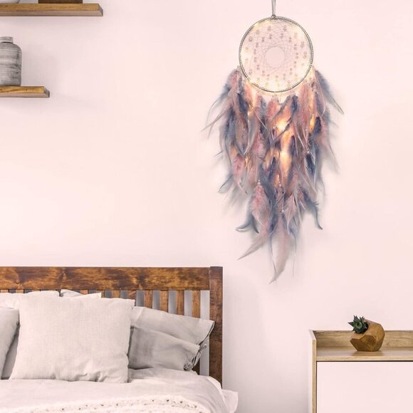 LED Dream Catcher Light Up Handmade Feather Dreamcatchers Boho Wall Hanging for - Picture 7 of 7